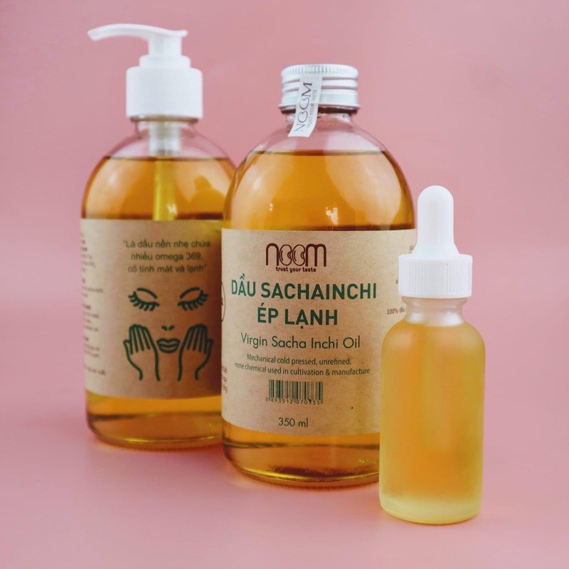Dầu Sachi Inchi ép lạnh Noom, dưỡng da mặt, mát xa, ủ tóc hiệu quả tặng kèm vòi nhấn với chai 330ml