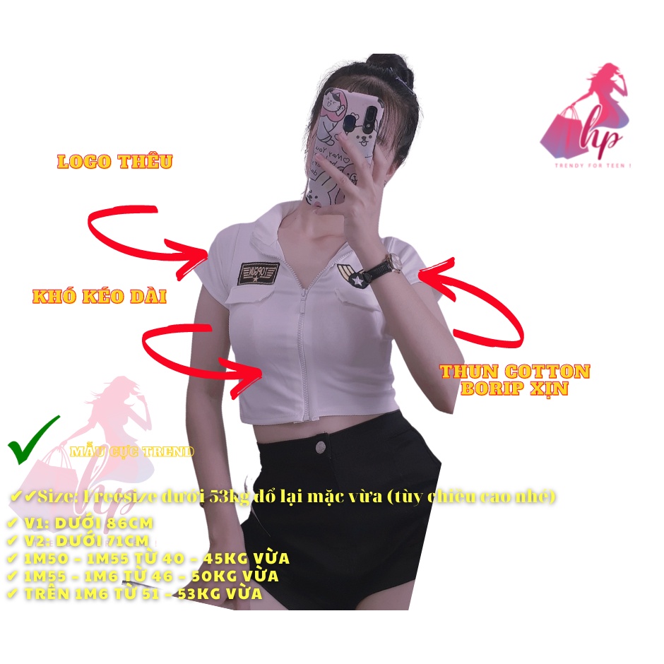 áo croptop nữ tay ngắn dáng ôm body cổ trụ khóa kéo sexy kiểu hàn quốc thời trang 2021