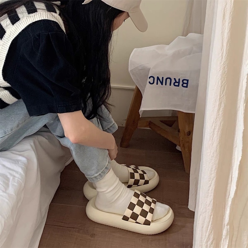 Dép Xốp Quai Ngang Hàn Quốc Form To Nhựa EVA Checkerboard Caro Nam Nữ