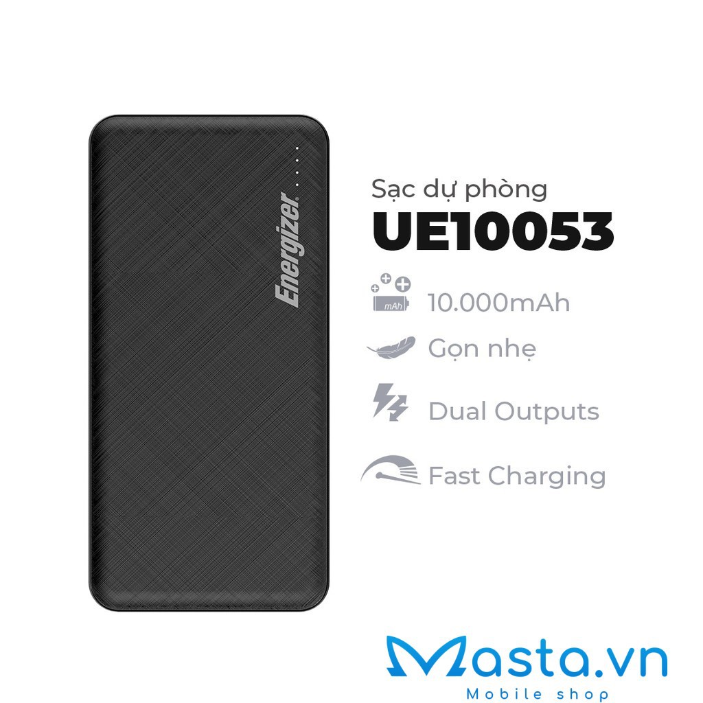 Sạc dự phòng Energizer 10000mAh UE10053 – Thiết kế vân nhám sang trọng, tích hợp 2 cổng outputs – Hàng chính hãng