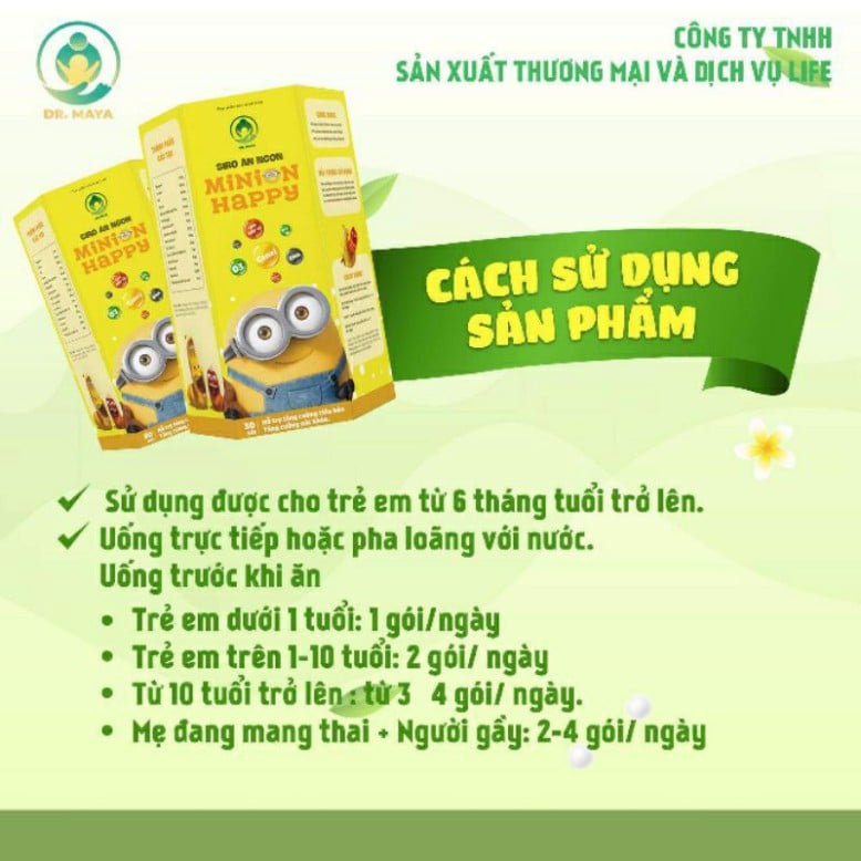 Siro ăn ngon cho bé Minion Happy bé ăn ngon,ngủ ngon Hộp 30 gói 300ml