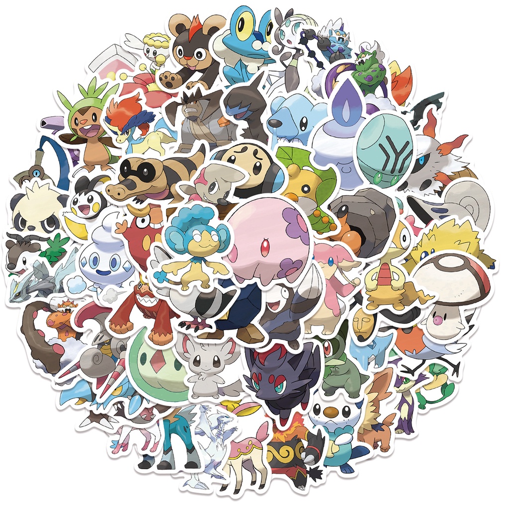 Bộ 62 Miếng Dán Chống Thấm Nước Hình Pokemon Dễ Thương Trang Trí Vali/Laptop