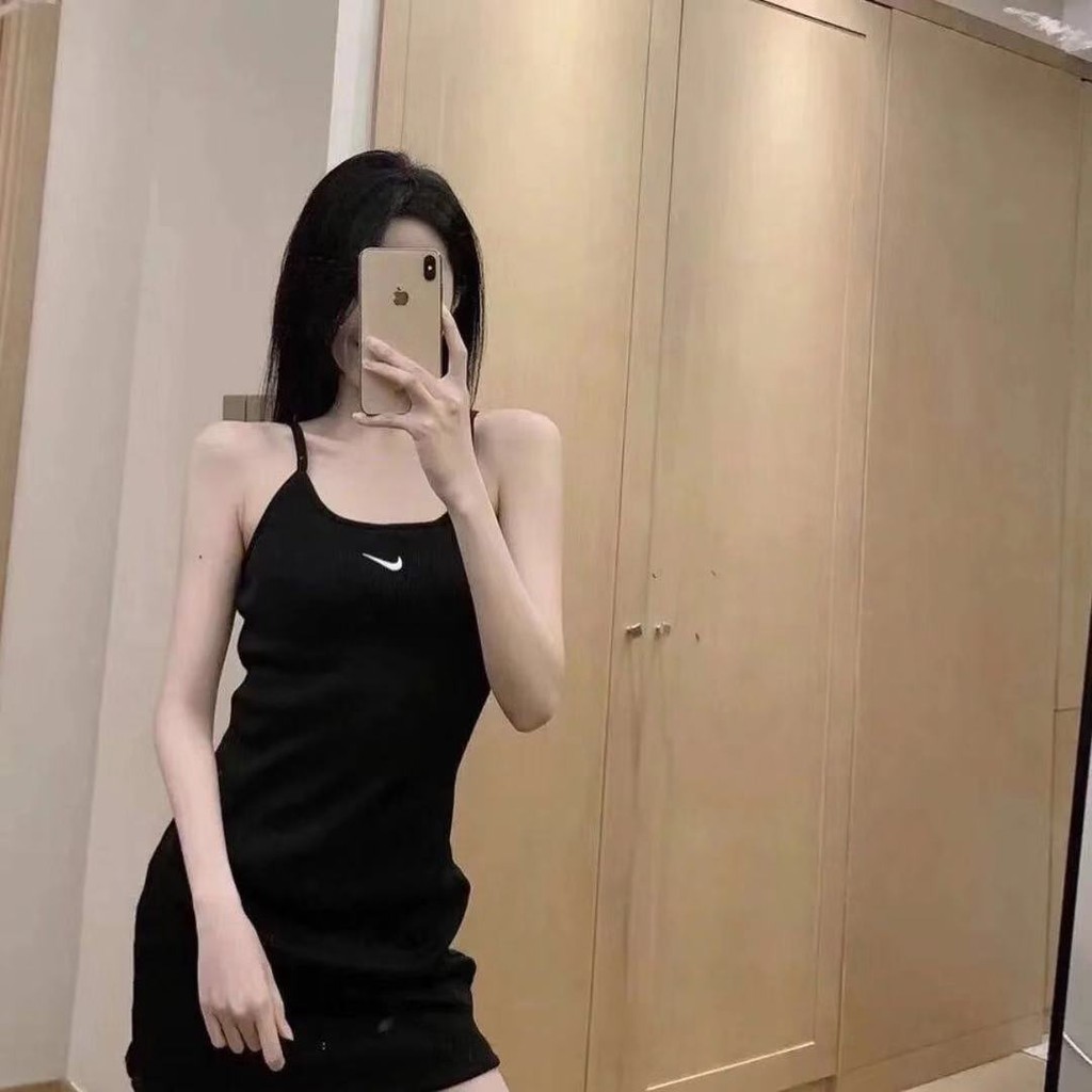 dress ◈Mùa hè mới 2021 thắt nơ lưng cao thêu váy dây treo thời trang hoang dã đàn hồi sexy túi hông