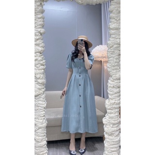 VÁY CỔ VUÔNG BO EO (Ảnh shop tự chụp)