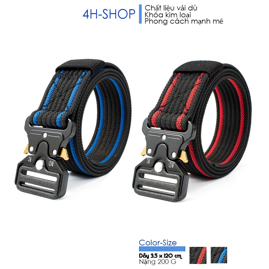 Thắt lưng nam vải dù 2 màu sọc đỏ và sọc đen dây 3.5 x 120 cm, đầu khóa kim loại - phong cách trẻ trung bền đẹp