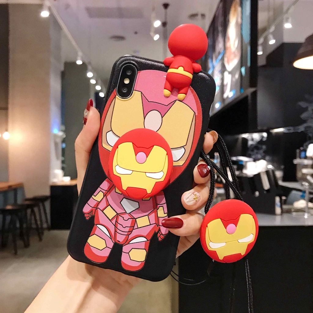 Ốp điện thoại TPU mềm có giá đỡ hình nhân vật Marvel cho iPhone 12 11 Pro Max 6 6s 7 8 Plus Xs Max