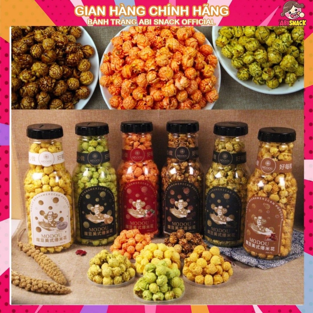 Bỏng ngô bắp rang bơ 6 vị độc quyền dâu-sữa-caramel-socola-dưa lưới-rong biển có ngăn bỏ ống ăn liền Modou cha