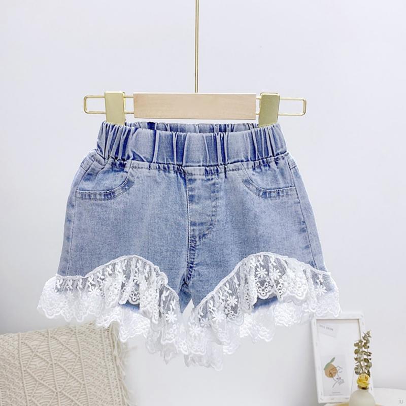 Quần Short Jeans Ống Rộng Màu Trơn Cho Bé Gái