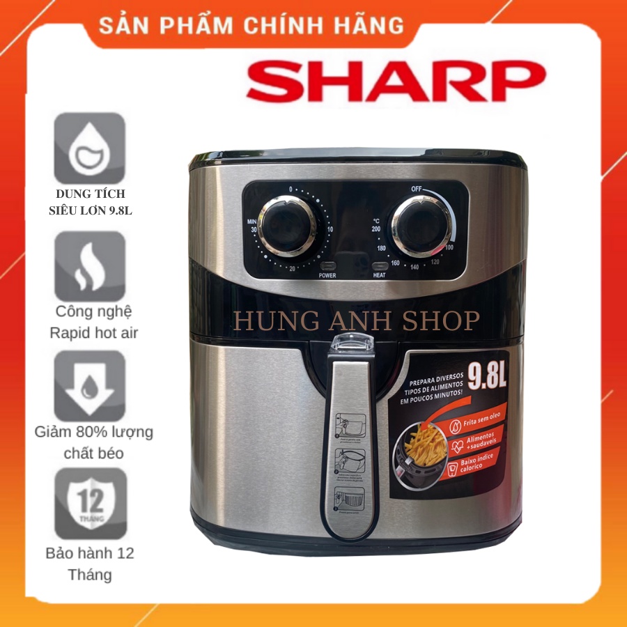 Nồi Chiên Không Dầu Sharp 9.8L - Dung Tích Siêu Lớn, Kiểu Dáng Hiện Đại, Chắc Chắn, Chiên Không Cần Lật, BH 12 Tháng