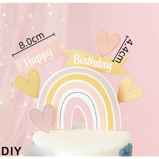 Set que cắm HPBD cầu vồng giấy + 3 tim vàng