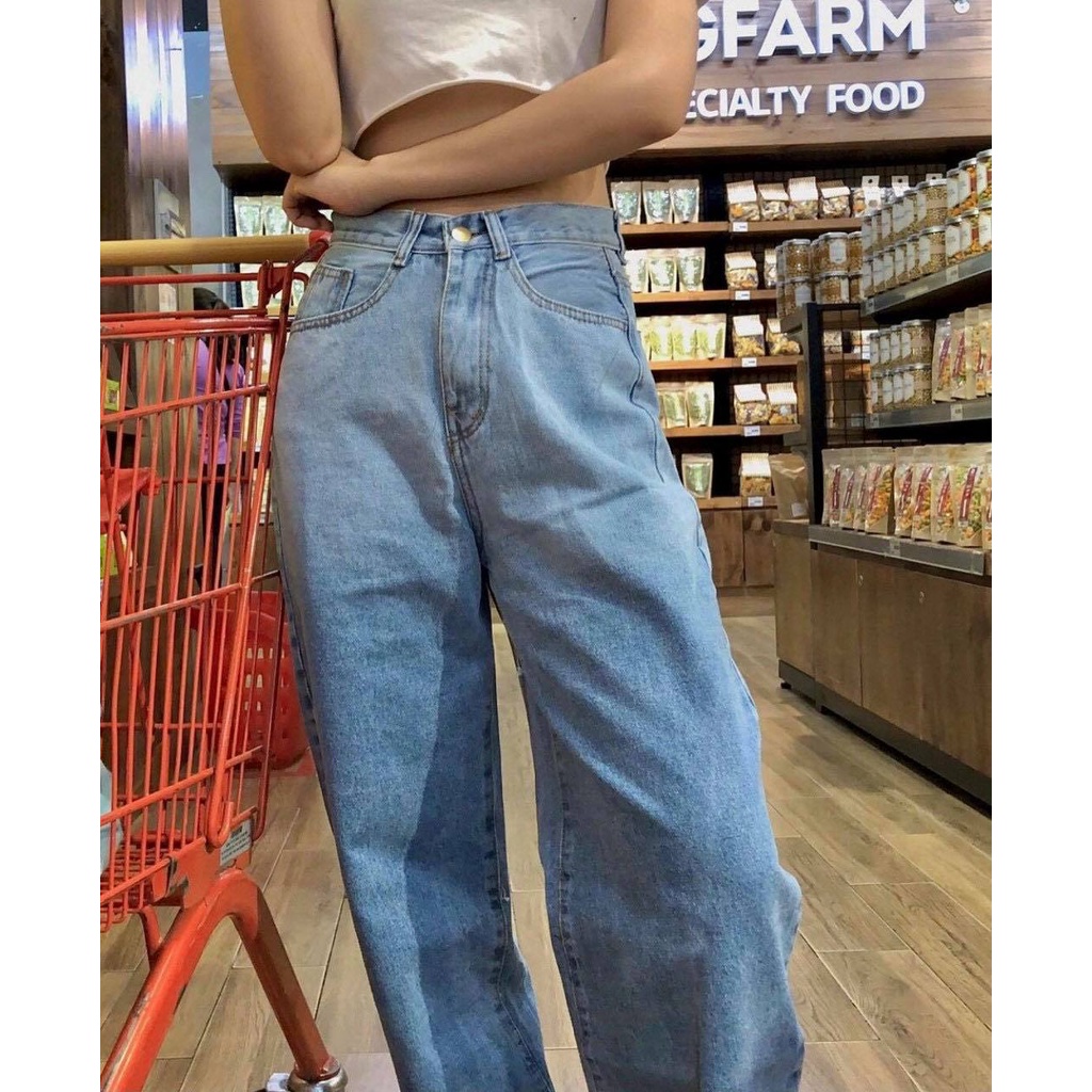 Quần jean nữ ống rộng - Quần bò loang lưng cao ống đứng cạp cao ống suông cao cấp giá rẻ đẹp