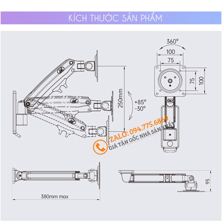 Giá Treo Màn Hình Máy Tính Gắn Tường NB F425 24 - 27 - 29 - 32 - 35 Inch - Giá Treo Tivi North Bayou Thông Minh