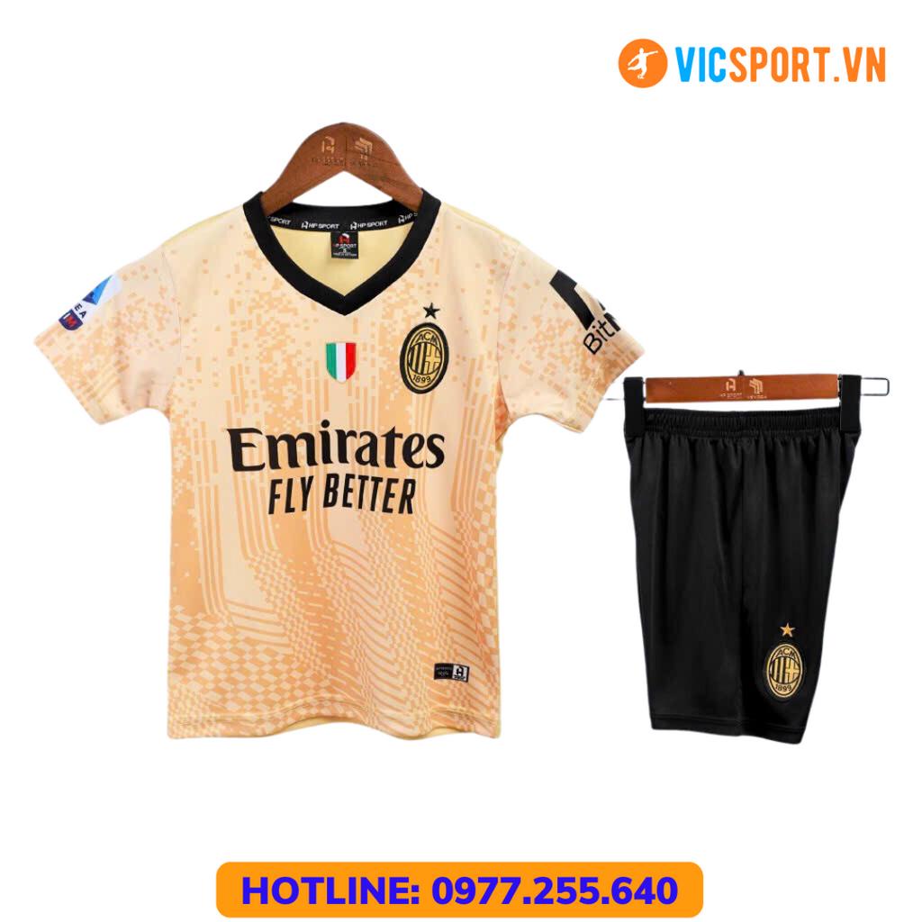 Áo bóng Đá Trẻ Em AC MILAN, Quần Áo Đá Banh Cho Bé CLB Ac Milan 2023 - 2024 Vải Thun Lạnh HP - Vicsport