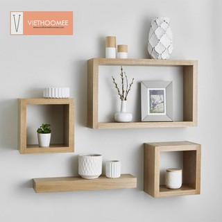 KỆ TREO TƯỜNG GỖ, BỘ 4 HÌNH