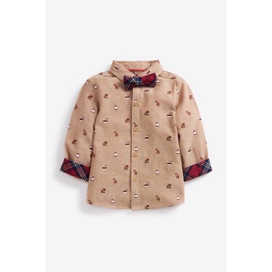 Áo sơ mi hoạ tiết noel kèm nơ NEcT săn sale size 2/3y