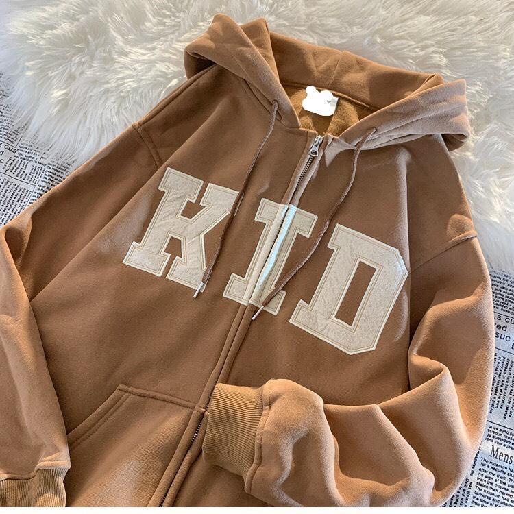 Áo hoodie zip nam nữ form rộng 2N Unisex nỉ bông khoác ngoài KID màu đen/nâu/kem