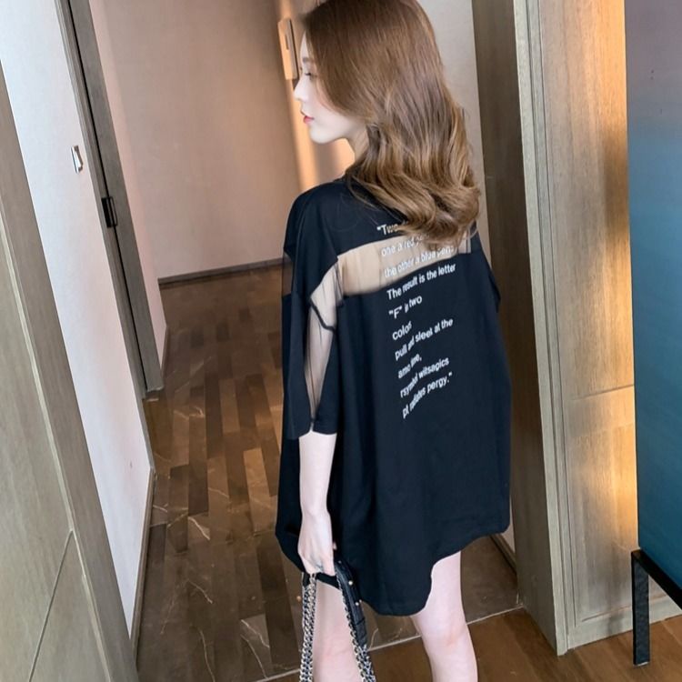 Áo Thun Cotton Tay Ngắn Dáng Rộng Phối Lưới Thời Trang Hàn Quốc Mới 2022