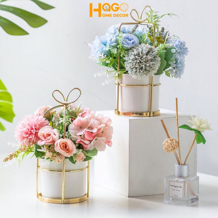 Hoa lụa, hoa giả, cành hoa cẩm tú cầu mix sẵn hoa lá trang trí, decor