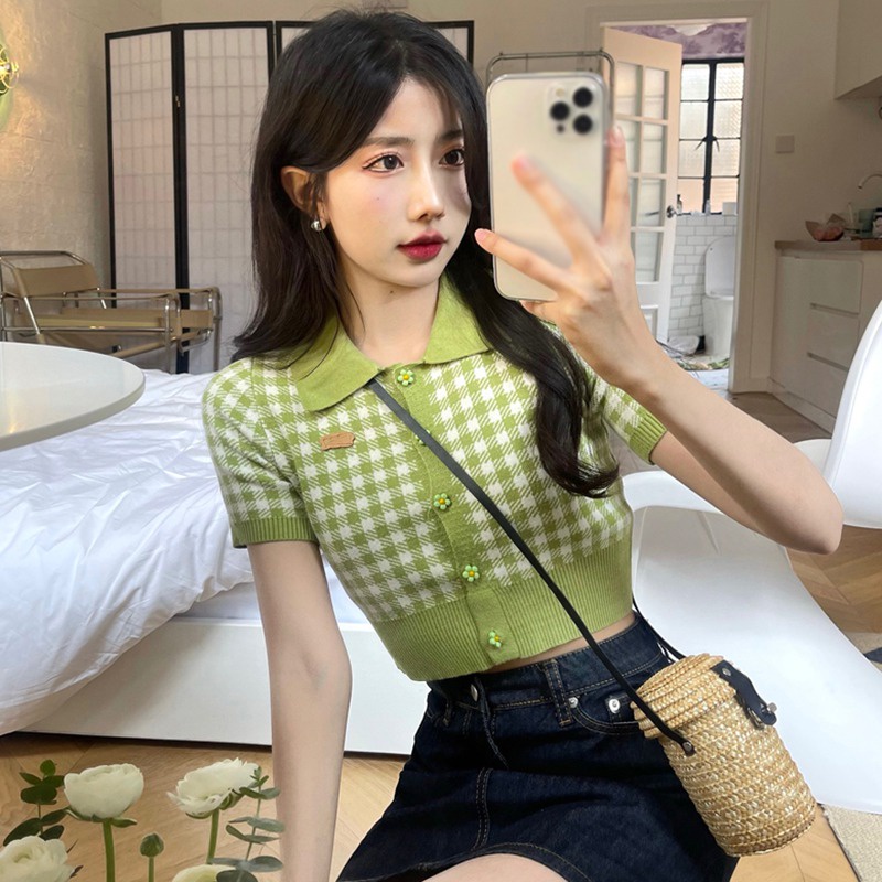 Áo Thun Dệt Kim Ngắn Tay Thời Trang Ngọt Ngào Cho Nữ