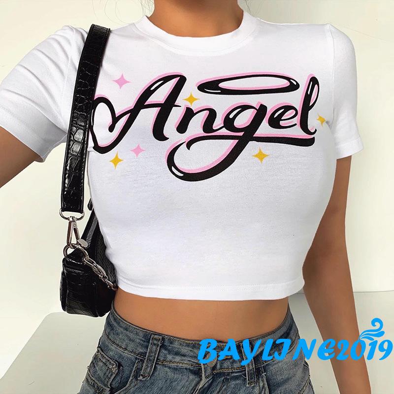 Áo Thun Croptop Tay Ngắn In Chữ Thời Trang Cho Nữ