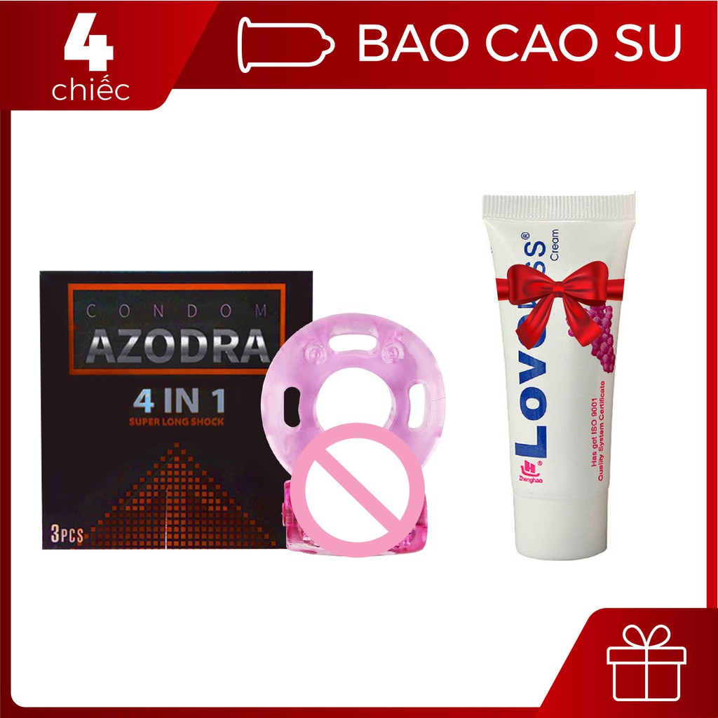 Bao cao su azodra 4 trong 1 loại nhỏ 3 chiếc tặng kèm gel lovekiss nho 25 ml và bao nhẫn nhỏ