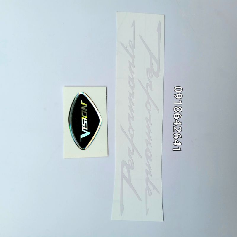 Combo tem chữ performante chìm và logo mặt nạ vision như zin