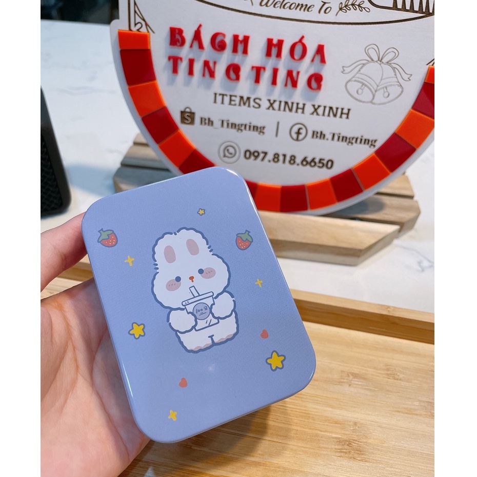Hộp thiếc mini chữ nhật đựng đồ đa năng có nắp đậy tiện dụng họa tiết hoạt hình dễ thương Ting Ting