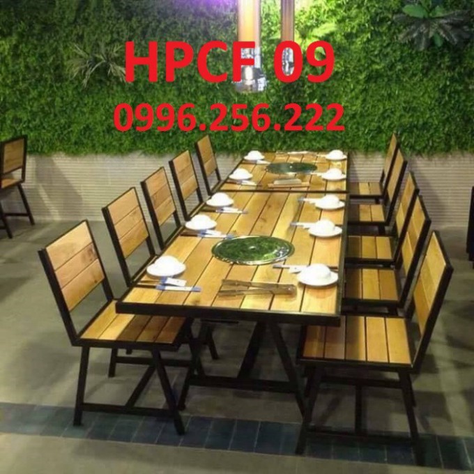 Bàn ghế Nhà hàng quán ăn HPCF 09| Bàn ghế quán cafe| Bàn khung sắt mặt gỗ thông| Bàn trà chanh