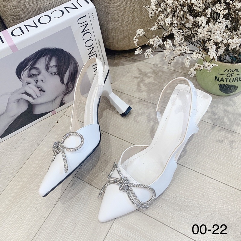 Sandal cao gót nơ đá gót nhọn mã 00-22