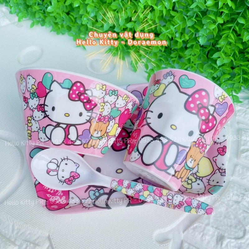 Combo chén ly muỗng dĩa Hello Kitty gấu