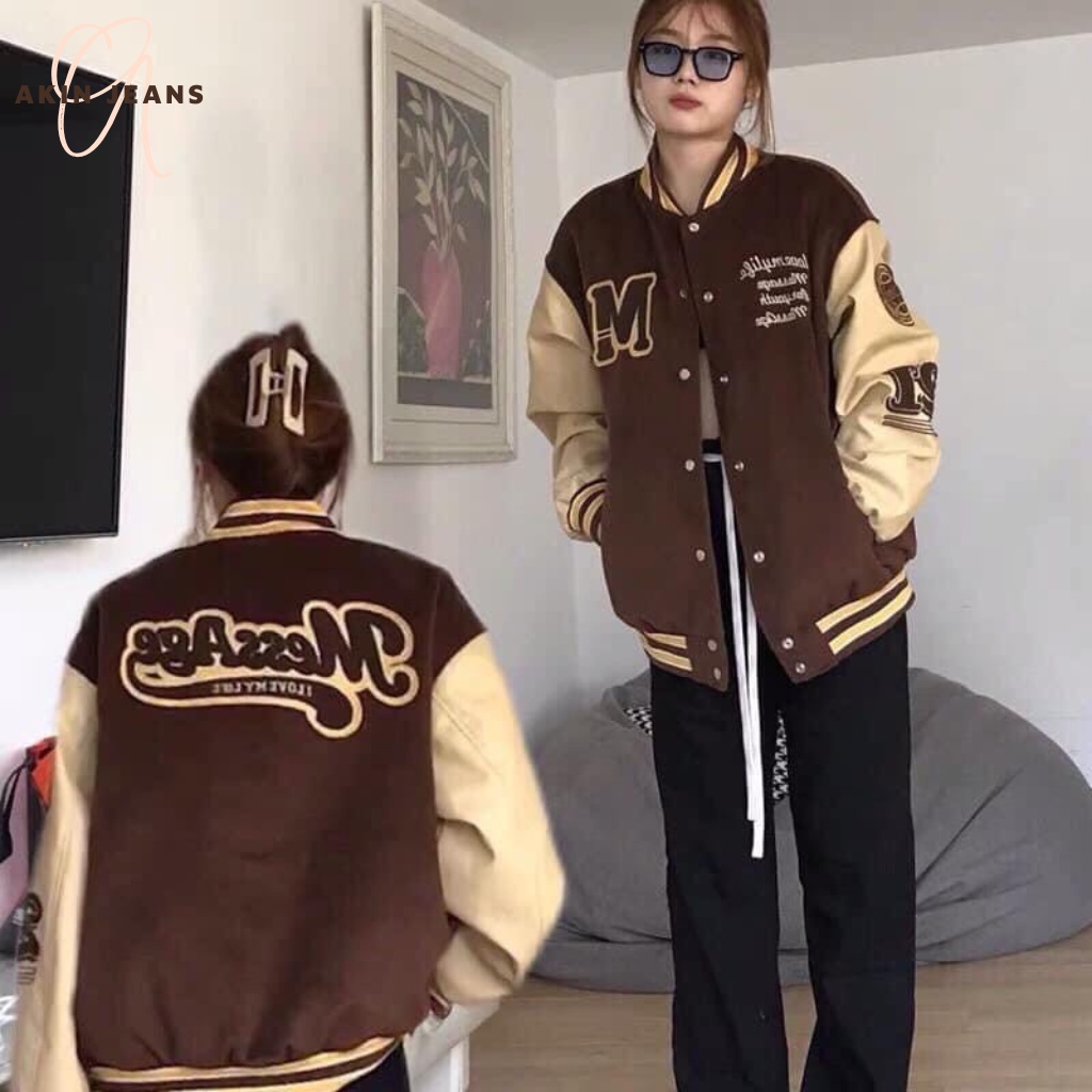 Áo Khoác Bomber  Vải Nỉ Phối Tay Hoạ Tiết, Akin Jeans, Áo Bomber Unisex Form Rộng Phong Cách Ullazang Hàn Quốc, APND