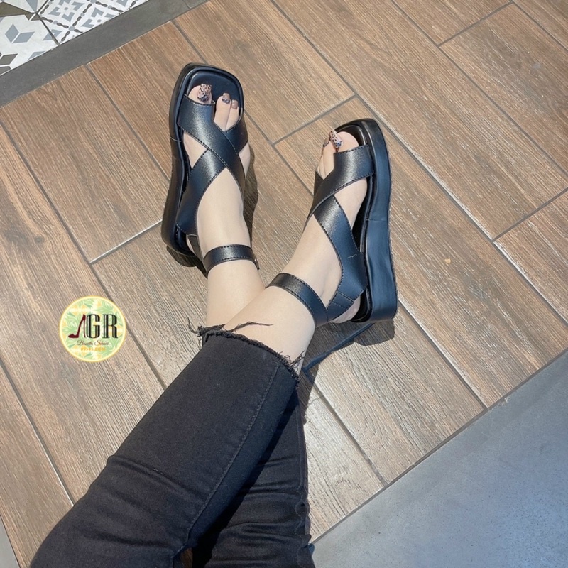 Sandal bản xỏ ngón da mềm đế xuồng 3cm