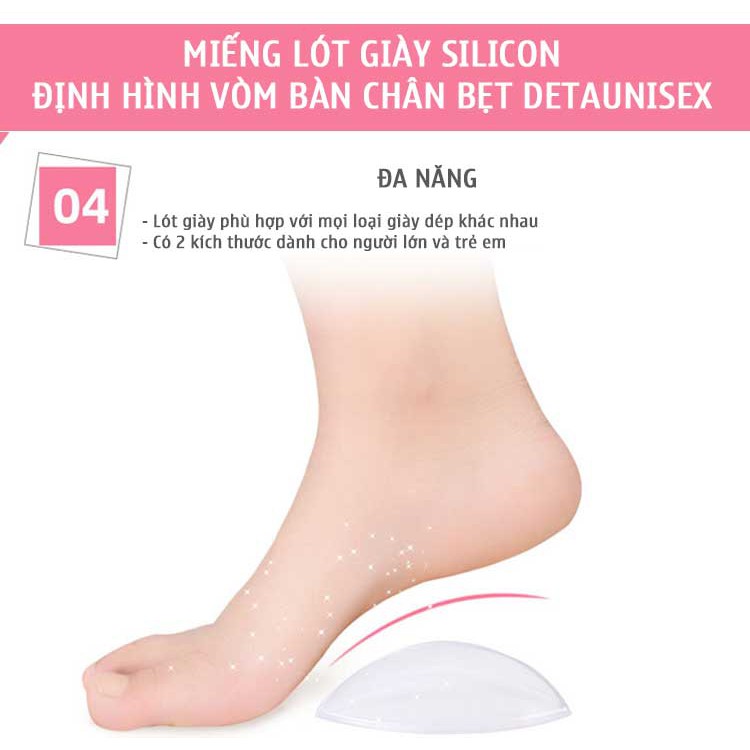 Miếng lót giày bàn chân bẹt Silicon Detaunisex - LGS6