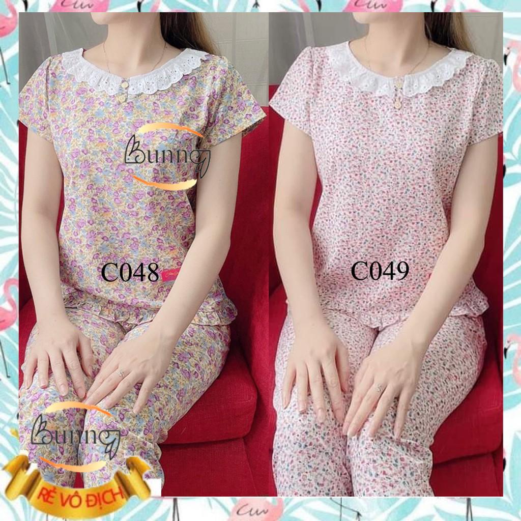 [BunnySky] ĐỒ BỘ NỮ MẶC Ở NHÀ, QUẦN ÁO NỮ QUẦN DÀI TAY CỘC HỌA TIẾT HOA LÁ