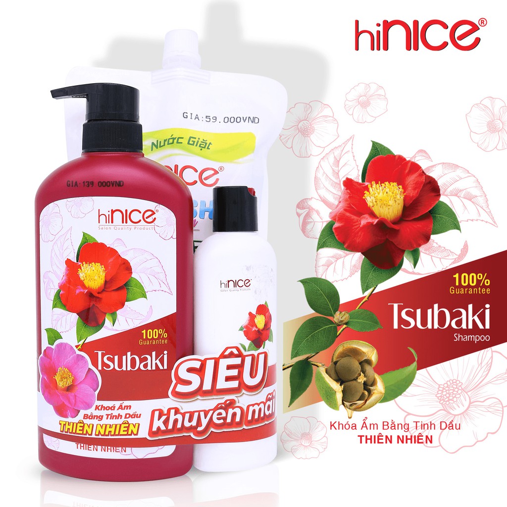 Combo dầu gội suôn mượt hiNice Tsubaki 650ml - HÀNG CHÍNH HÃNG