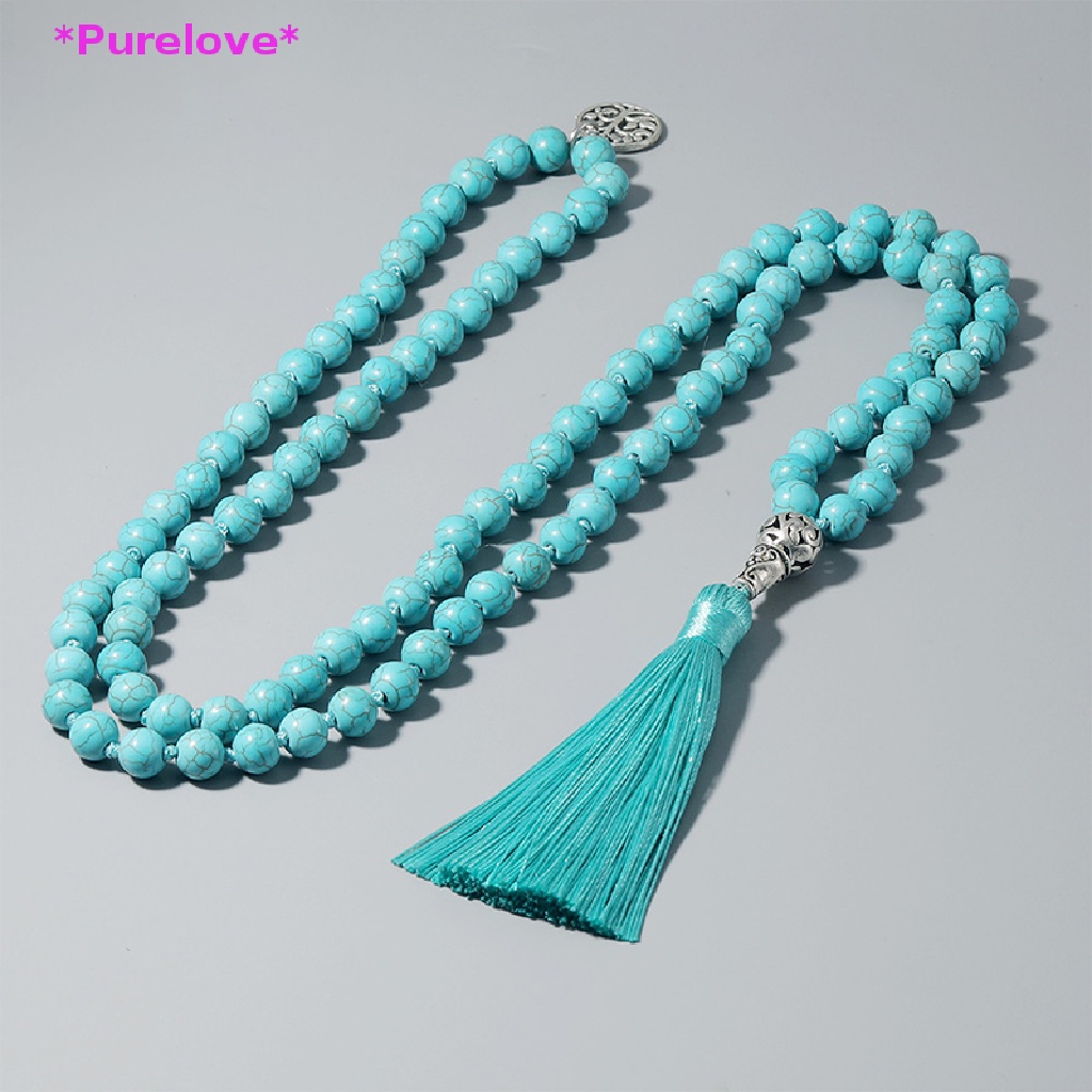 Vòng cổ Yoga 108 Hạt Đá Lam Ngọc Kích Thước 8mm Mới