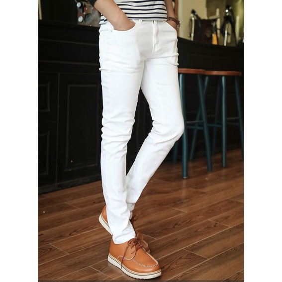 Quần jean nam màu trắng trơn co giãn tốt VNXK 01 Pon.mens