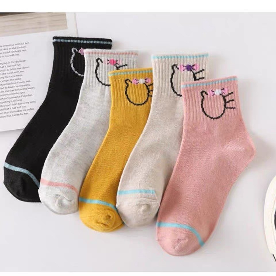 Tất nữ cao cổ viền hình mèo đeo nơ dễ thương