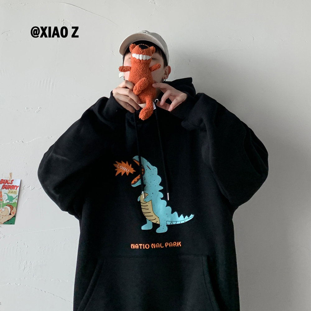 Áo Hoodie Dáng Rộng Có In Hình Khủng Long Dễ Thương 3 Màu (M-3Xl)