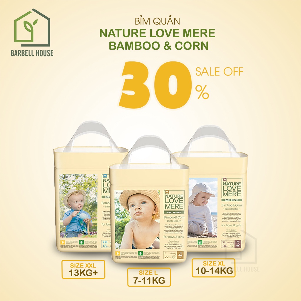 Bỉm quần/dán Nature Love Mere Hàn Quốc - size S36/M24/L30/XL20/XXL18
