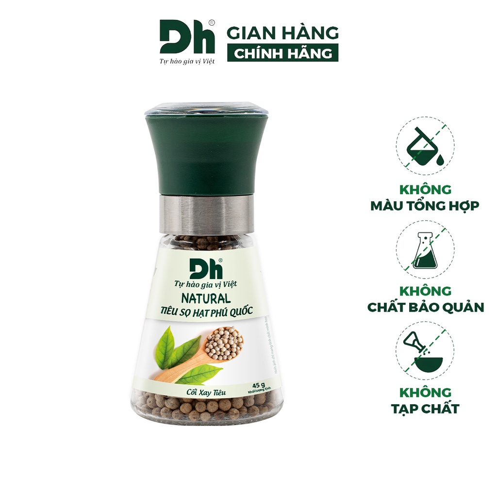 Tiêu sọ hạt Phú Quốc Natural DH Foods chế biến món ăn dạng cối xay 45gr