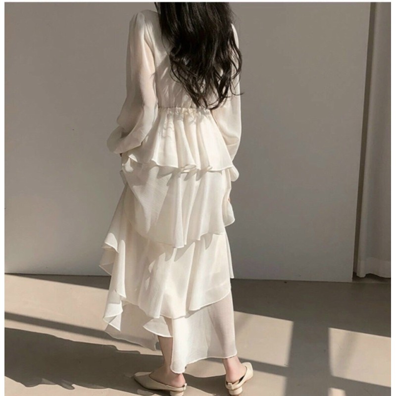 Đầm maxi cổ v xoè tầng