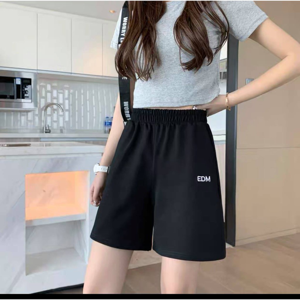 Quần short EDM cạp chun Unisex quần đùi thể thao nam nữ đi chơi chất thun mềm mát - VENUS