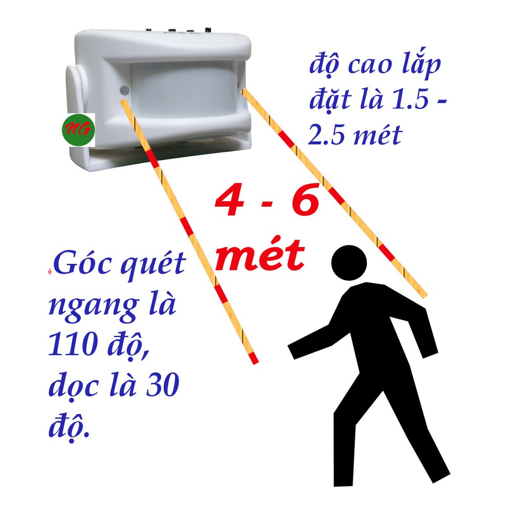 Chuông báo khách báo trộm độc lập DÙNG PIN cảm ứng hồng ngoại ATA 116