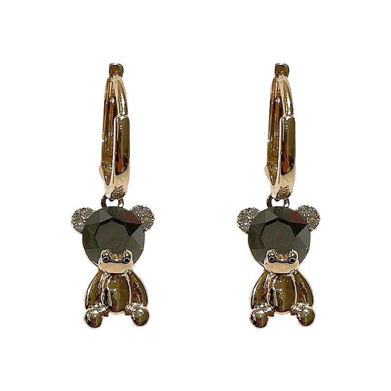 Bông Tai Hình Gấu Đính Pha Lê Dễ Thương Phong Cách Hàn Quốc