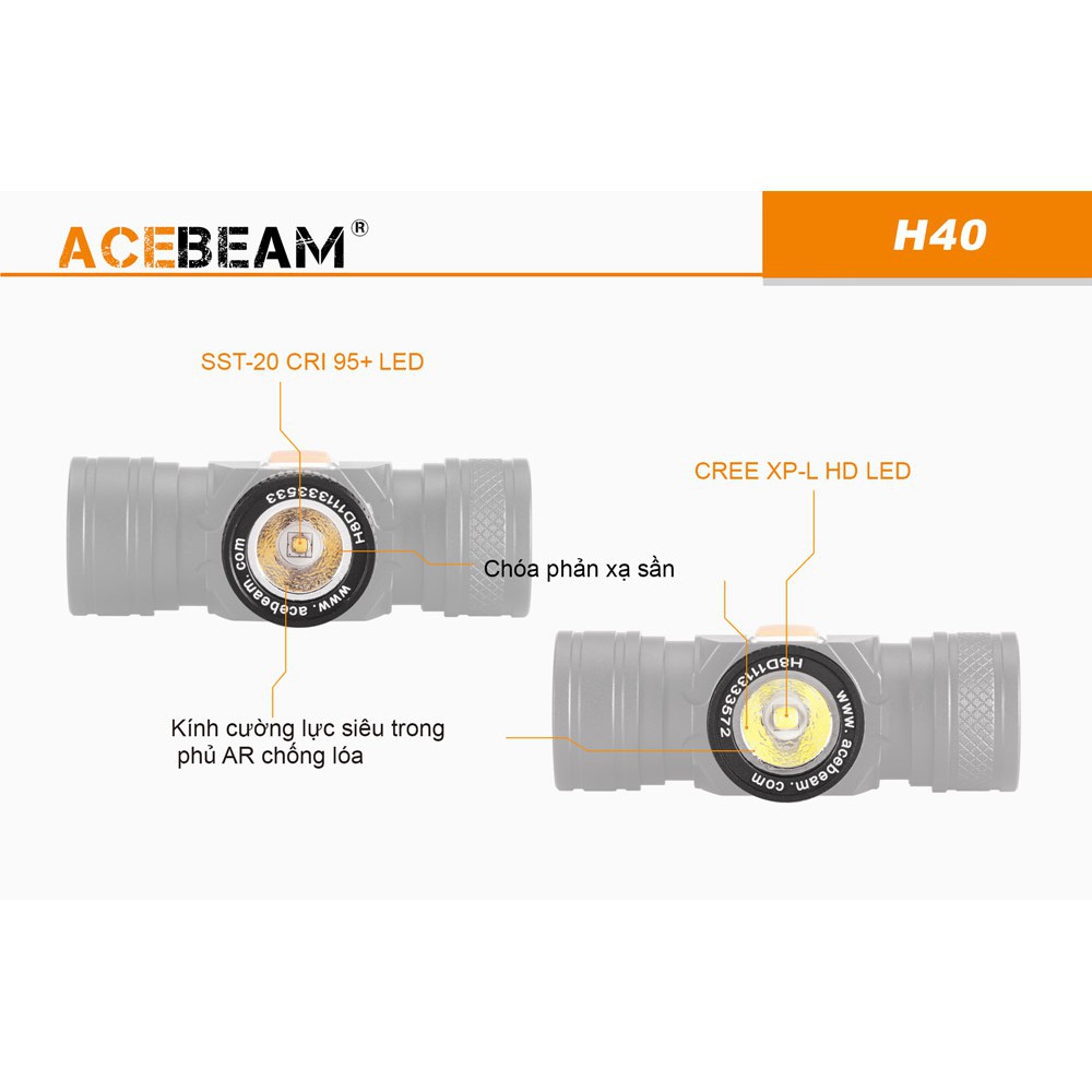 Đèn pin đội đầu ACEBEAM H40 độ sáng 1050lm chiếu xa 102m siêu nhỏ pin 14500 AA (kèm theo) Đèn &amp; Đèn pin