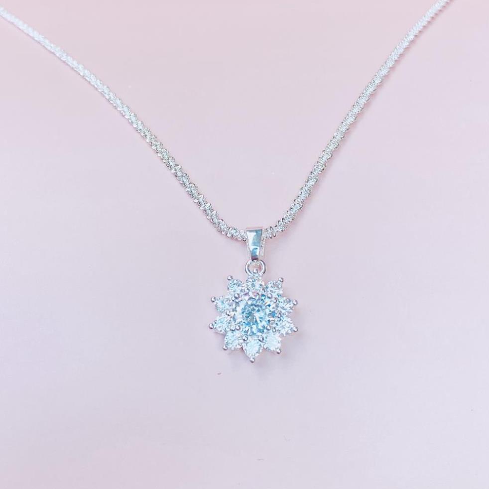 Dây chuyền bạc Mặt Tròn Hoa Tuyết Trắng Đính Đá sáng lấp lánh - Trang Sức Mezi Jewelry ATJ8056