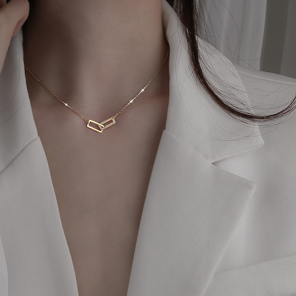 Vòng cổ Mặt Vuông Màu Vàng/Bạc Đơn Giản Sang Trọng Cho Nữ