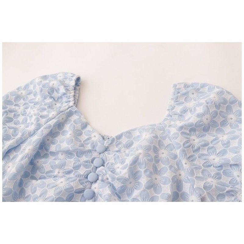 Áo Kiểu Tay Phồng Ngắn Phối Nơ In Họa Tiết Hoa Phong Cách Pháp Cổ Điển Thời Trang Mùa Hè Cho Nữ