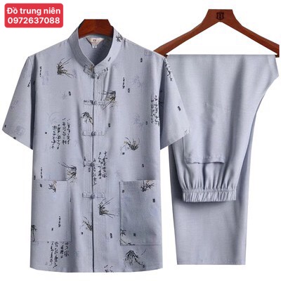 Bộ quần áo mặc nhà cho nam trung niên cổ tàu ngắn- Bộ Đồ Trung Niên Cho Ông Cho Bố COTAYNGAN2